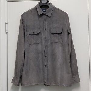 Basic Editions Shirt Faux Suede Mens Large Button Up Long Sleeve Lined Pockets